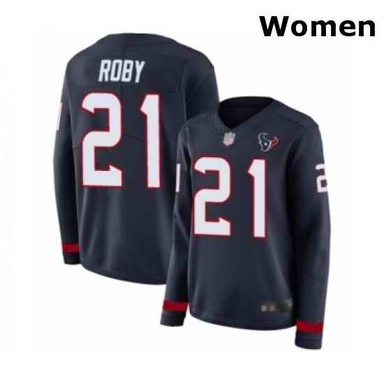 Womens Houston Texans 21 Bradley Roby Limited Navy Blue Therma Long Sleeve Football Jersey